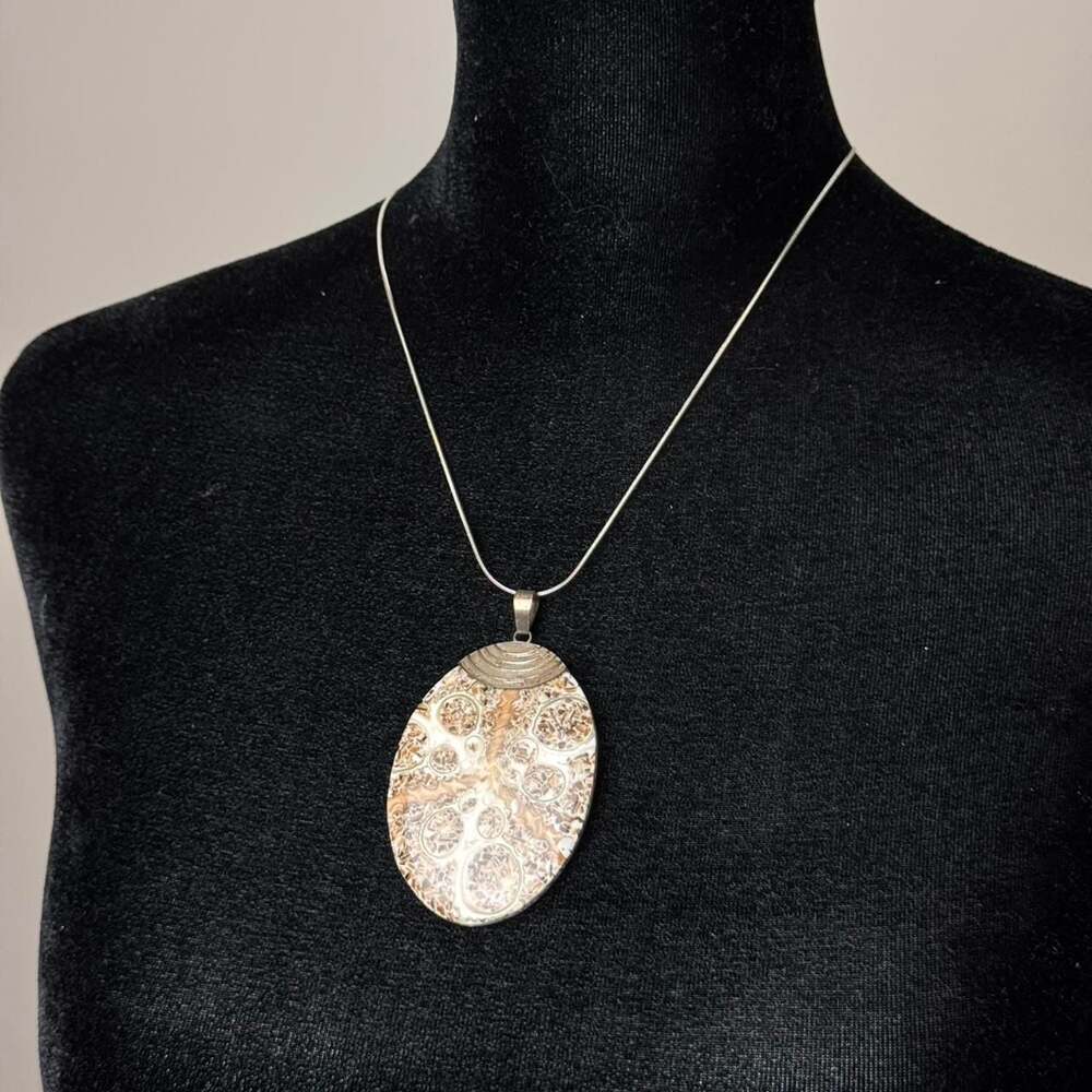 Unbranded 925 Sterling Silver Fossilized Coral Stone Pendant Necklace